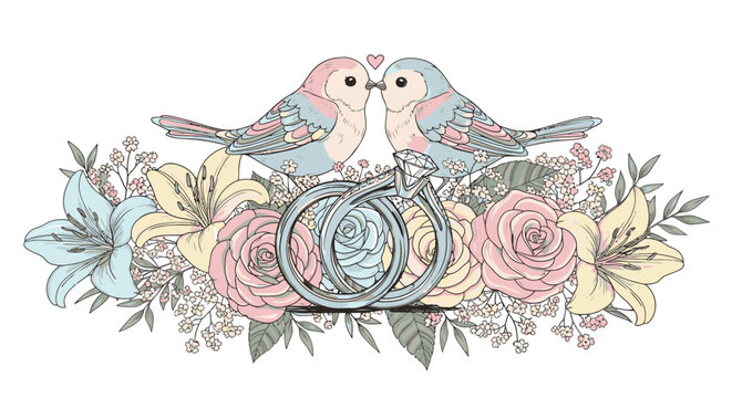 Two Birds Sitting on Wedding Ring.