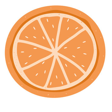 Hand drawn orange slice, fresh fruit summer element on black background