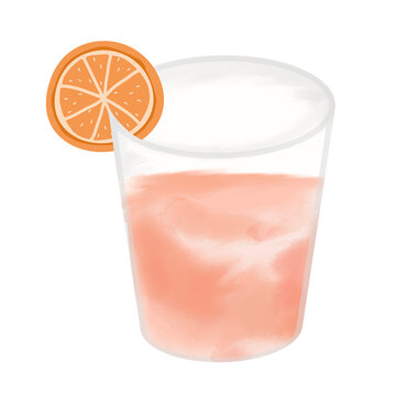 Fresh orange cocktail glass with fruit slice, hand drawn summer drink 