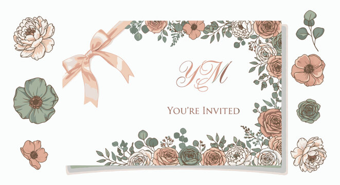 Wedding Invitation Card with Flowers 6.