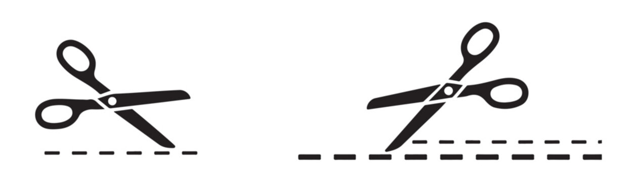 Pair of scissors icon with cut lines vector illustration isolated on a transparent background for various uses.