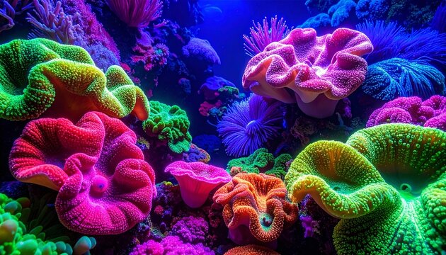 Vibrant colorful coral reef with pink green and purple coral