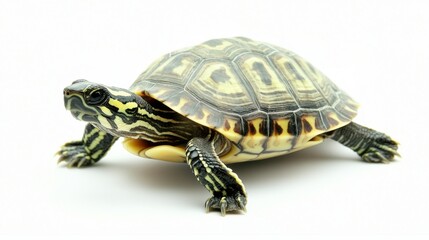 Fototapeta premium Detailed Turtle Mid-Step Pose on White Background