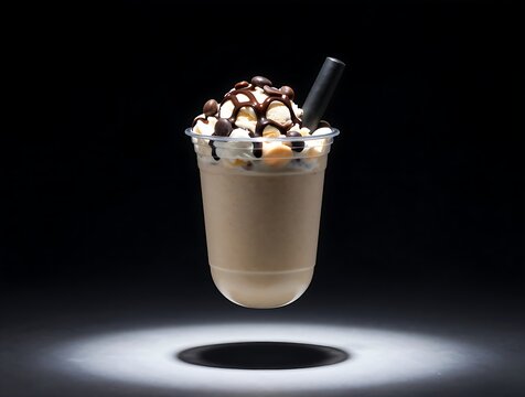 Ice cream bean smoothie with whipped cream and chocolate sauce