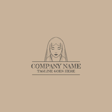 Vintage Beauty Woman Face Logo Vector Illustration