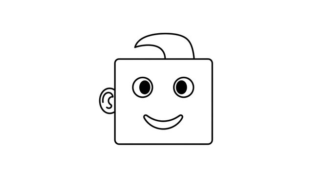 White robot face with black eyes and smile on a blank background