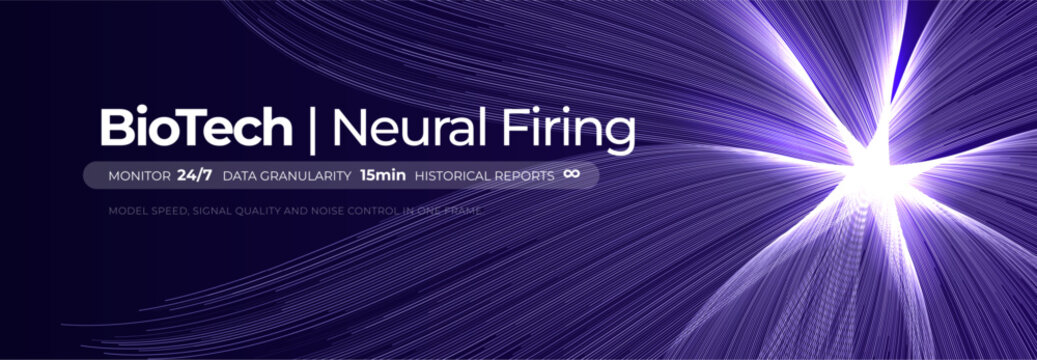 Brain Neurone Firing Effect, Wavy Neurology AI Transformation, Scientific Research Backdrop, Biotech Medtech Innovation Concept. Science Technology Abstract Background. Vector Illustration