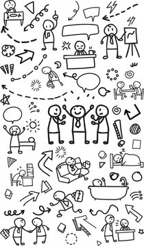 Vertical Happy Business Team Daily Work Doodle Vector Background