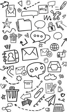Vertical Email Message Inbox Doodle Hand Drawn Vector Background