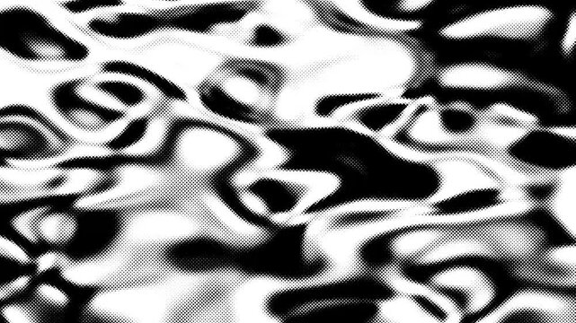 Abstract black and white halftone pattern with liquid wave shapes