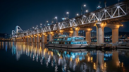 Fototapeta premium Modern Bridge at Night / 夜のモダンな橋