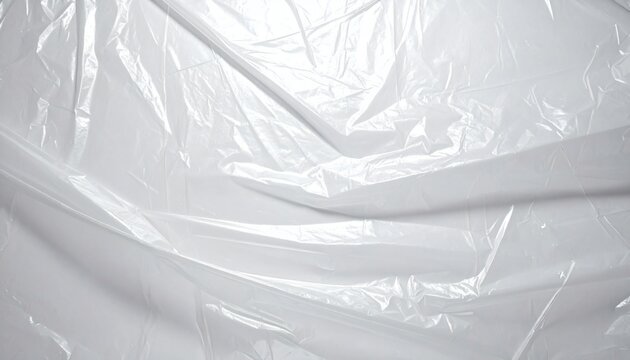 Abstract texture of wrinkled white plastic film with soft reflections