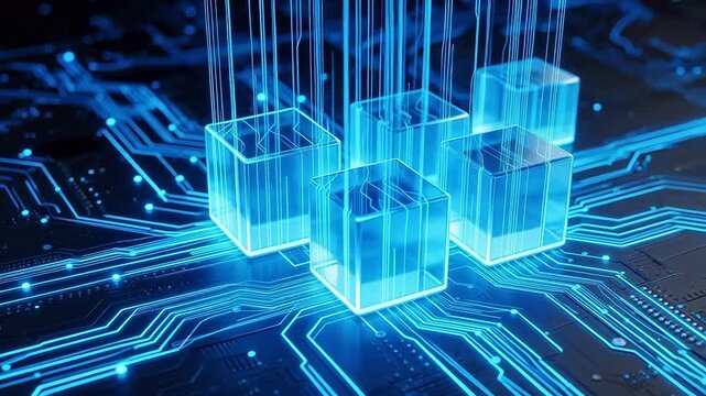 Blue cubes on circuit board