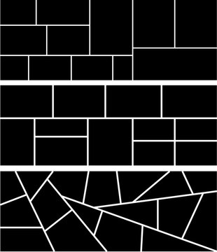 Modern photo collage template with abstract geometric layout of rectangular frames. Minimal black and white composition isolated on white background. 