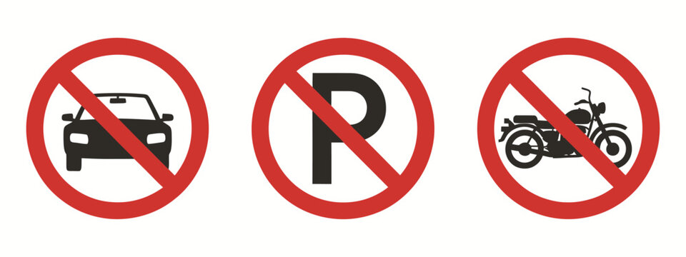 no parking sign vector illustration, featuring prohibition symbols with no car and no bike parking icons, representing traffic regulation, road safety control, urban restriction rules
