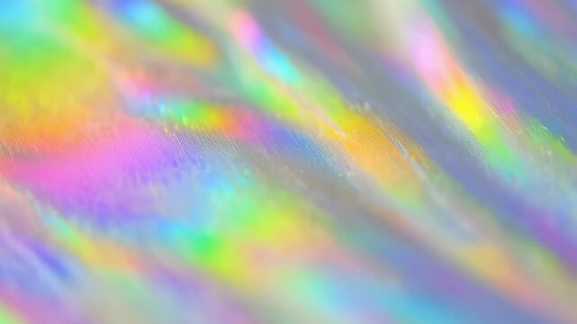 Prismatic spectrum of iridescent colors on smooth surface, abstract rainbow gradient effect, vibrant holographic texture, multicolored light refraction, luminous art background