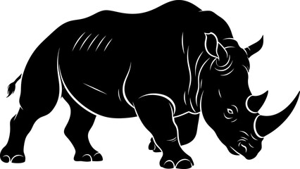 Strong rhino silhouette walking forward isolated on a white background for bold wildlife and safari branding © Vecto_Pixels
