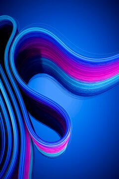 3D blue ribbon loop curves over digital gradient space
