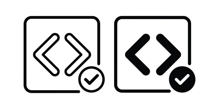 Coding, web development icons, code symbols, programming signs, black vector graphics