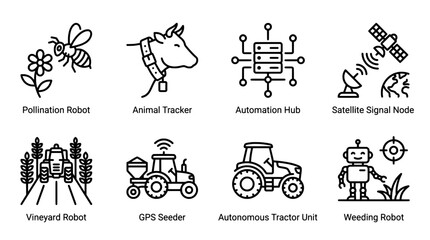 Naklejka premium Modern agriculture and automation icons for technology and farming concepts