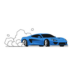 Fototapeta premium Blue Sports Car Drifting with Smoke