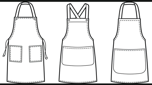 Professional set of minimalist line art kitchen apron templates for culinary uniform and bakery branding concept vector