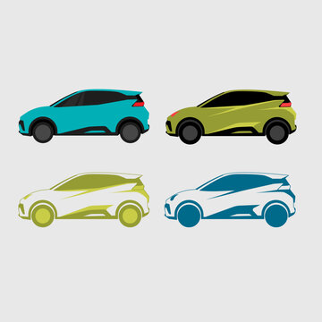 Modern LCGC hatchback car silhouette vector illustration set