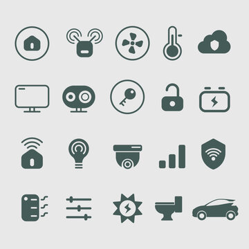 Smart home and IoT security technology icon set