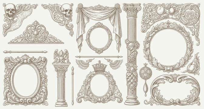Ornate vintage frames and decorative elements collection