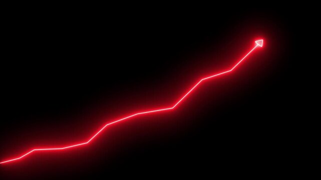 Glowing neon line market Recovery Concept. Successful growth trend red line graph going Up. Abstract neon line arrow business graph on black background.4k motion video.