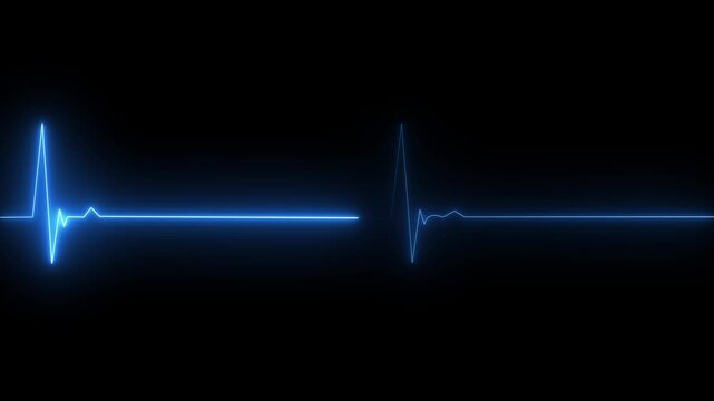 Abstract heartbeat and pulse rate on black background. Glowing neon heartbeat icon. Heart bit signal animated.4k motion video.
