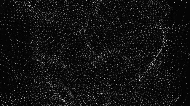 Abstract swirling particles form complex patterns on black background dynamic motion graphics visual effect seamless loop.
