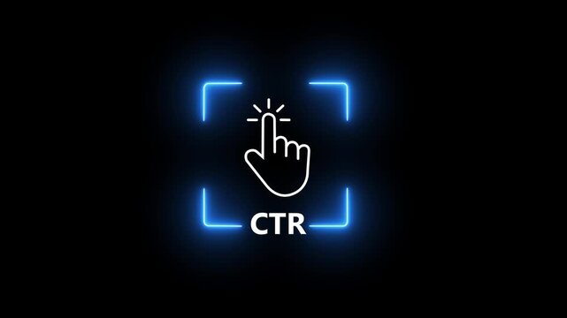 Click Through Rate CTR digital marketing performance analytics concept showing hand clicking icon with glowing light on laptop screen, online advertising optimization, conversion tracking strategy,4k