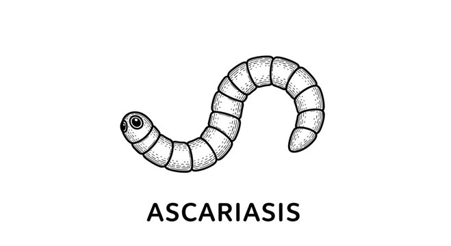 Ascariasis illustration, a parasitic roundworm, isolated on white with copy space