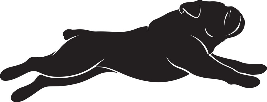 Black silhouette of a running pug dog vector icon