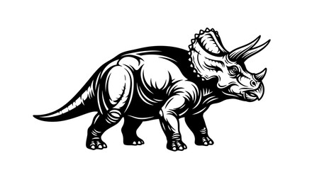 Triceratops Dinosaur Side Stance Black and White Stencil Vector Illustration © Vektor