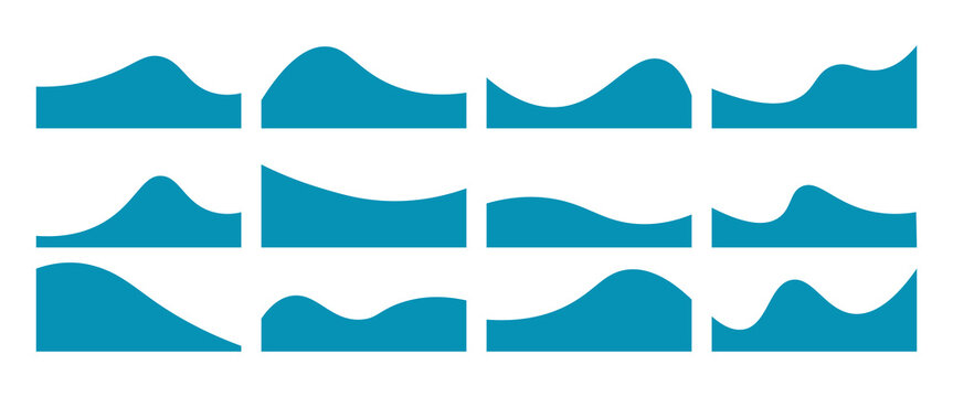 A set of wavy shapes of separators, footer for a banner, a web page, a header. Blue graphic abstract background fragment waves for text, labels, frames, flat design , vector illustration
