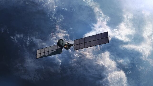 Satellite hovering over the Earth globe to provide weather forecasting