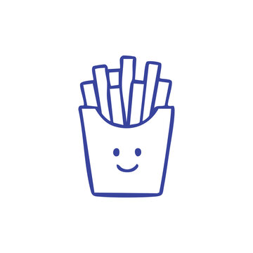 Cute hand drawn french fries in a carton icon.
