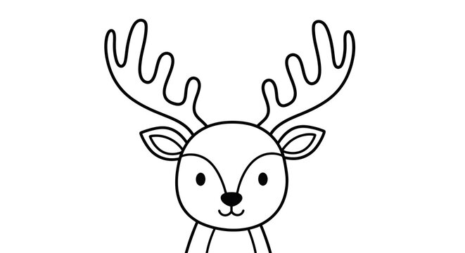 Black and white line of a cute cartoon rabbit with long ears and a fluffy tail bunny animal