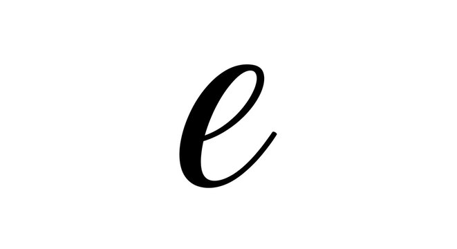 Black cursive lowercase letter e on white background