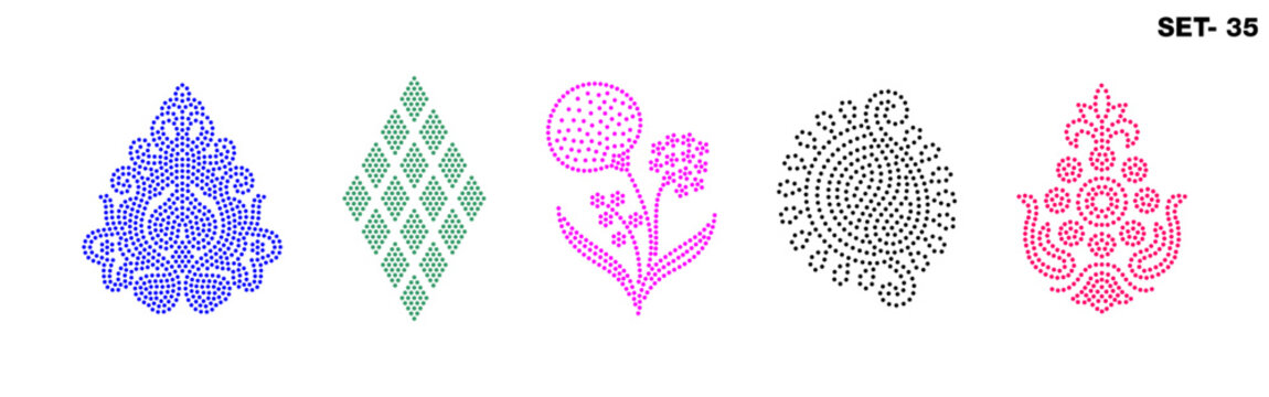 Rhinestone hotfix transfer buta set, floral, geometric diamond shape pattern design for laser cutting, 2.2 mm hole size 6 ss, set no.35