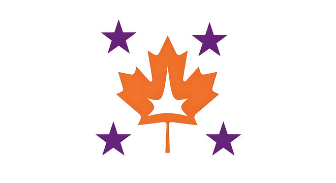 Orange maple leaf with purple stars, canadian flag-inspired