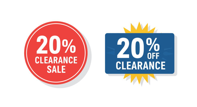 20% Clearance Sale Signs: Red Circle and Blue Rectangle with Offer