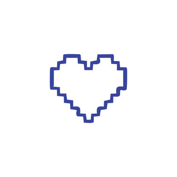 Minimalist purple pixel art heart outline icon on white background.