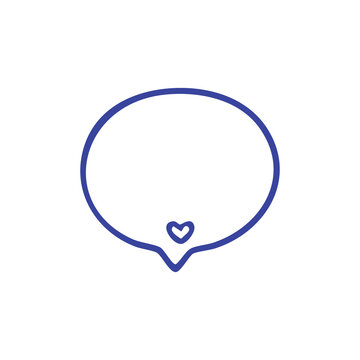 Minimalist purple speech bubble icon with a small heart shape inside.