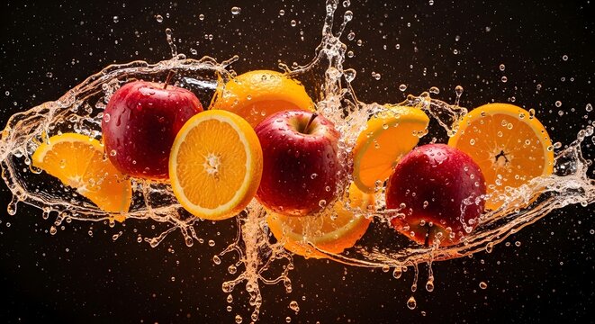 fruit in water splash