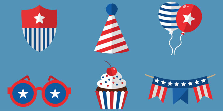 Celebratory Icon Set: A collection of festive icons, perfect for conveying themes of celebration, patriotism, and national pride. Capturing a range of celebratory symbols.
