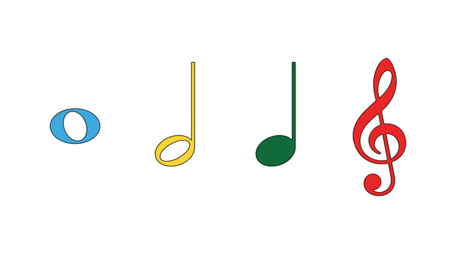 vector A sequence of musical notes, including a whole note, eighth note, quarter note, and treble clef, are shown.