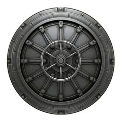 Obraz premium A metallic spaceship hatch on a transparent background with a black backdrop